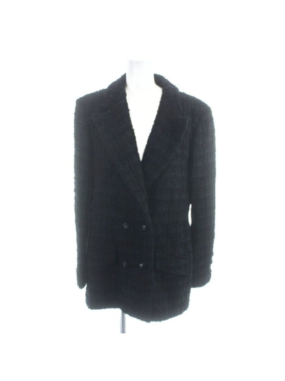 Chanel Tweed Jacket Double Breasted CC Logo Button Black 38